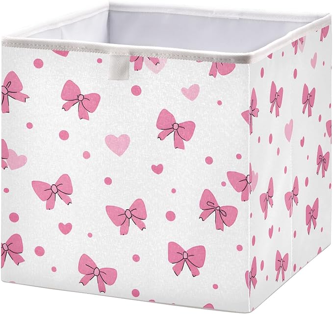 Bolaz Pink Bows Hearts Pattern Closet Organizers Storage Cubes Storage Bins Shelf Baskets Containers for Home Room Office,Rectangle