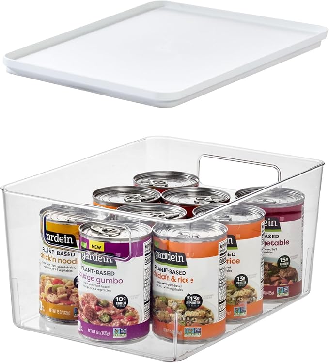 iDesign Pantry Bin with Removable Lid - Plastic Storage Bin with Handles, Set of 3, Clear/White