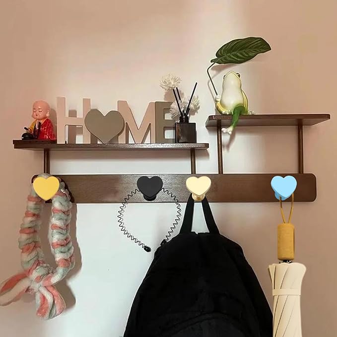 6 Pcs Heart Shaped Wall Hooks Decorative Metal Wall Hook for Home Office Hotel Wall Decoration (Colorful)