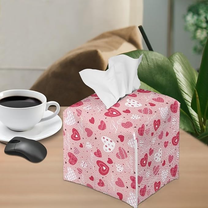 Love Heart Toilet Paper Holder Stain Resistant Portable Pu Leather Tissue Box Cover Durable Tissue Case Facial Paper Organizer Happy Valentines Gift