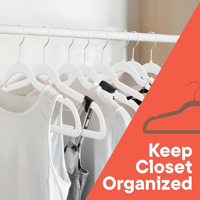 White Velvet Hangers 60 Pack – 360° Swivel Hook, Non-Slip and Space Saving Hangers, Heavy-Duty 11 lbs Weight Capacity - Smooth Velvet Finish for Crease-Free Clothes and Effortless Closet Organization