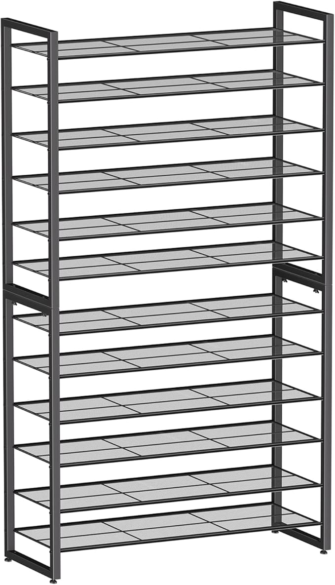 Simple Trending Shoe Rack Holds 60 Pairs, 12 Tier Shoe Organizer, Heavy Duty Large Metal Stackable Shoe Storage for Closet, Black