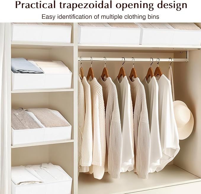 Closet Organizers and Storage Bins - 6 Pack Collapsible Divided Trapezoidal Cube Storage Bins Baskets with Orange Handle for Organizing Clothes Blankets, Toys, Books, Towels(White)