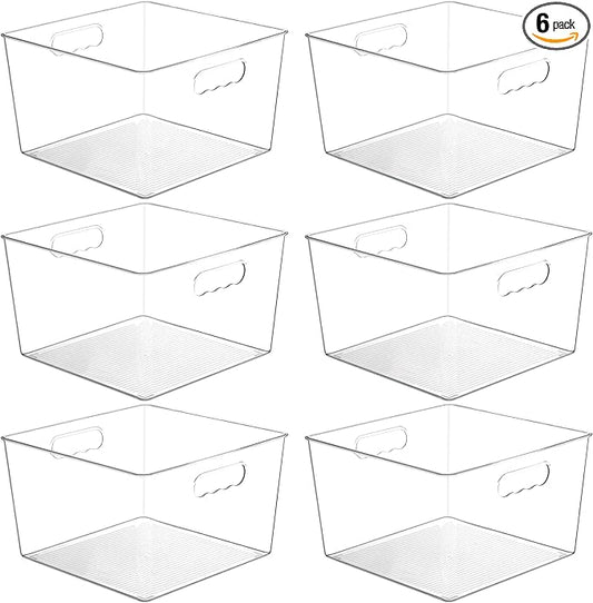 Vtopmart 6 Pack Extra Large Clear Plastic Storage Bins,11x11 Cube Acrylic Organizer Square Containers with Handle for Pantry,Closet,LaundryRoom,Kitchen,Bathroom,UnderSink Organization
