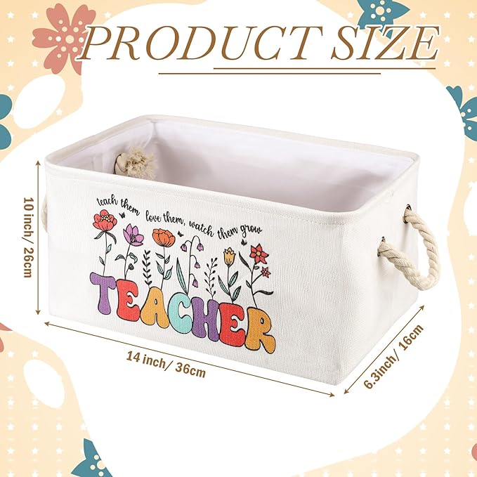 Marsui Teacher Basket Teacher Appreciation Gifts Book Storage Basket Large Foldable Linen Reading Accessories Back to School Teachers Gifts from Student Classroom Office Home