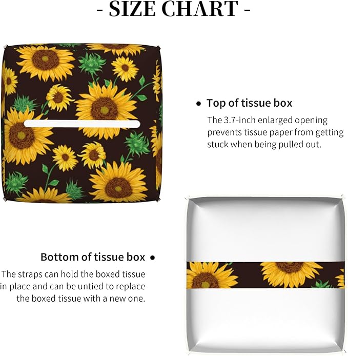 Sunflower Tissue Box Cover Leather Tissue Box Holder Square Facial Paper Organizer Dispenser for Bathroom Kitchen Bedroom Vanity Countertop Night Stands