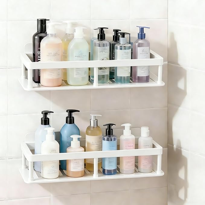 ACEXINYAN Shower Caddy Adhesive, Self-Adhesive Bathroom Shelves Basket, 2 Pack Large Capacity Shower Shelve for Inside Shower, No Drilling Bathroom Organizers and Storage for Home Decor(2, White)