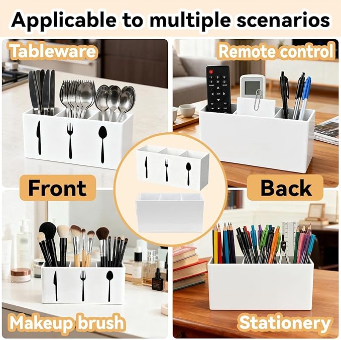 Utensil Holder,Kitchen Countertop Organizer,Silverware Organizer,3 Compartments Silverware Caddy,Plastic Utensil Holder, Large Capacity Cutlery, Spoon, Fork, and Knife Rack (White)
