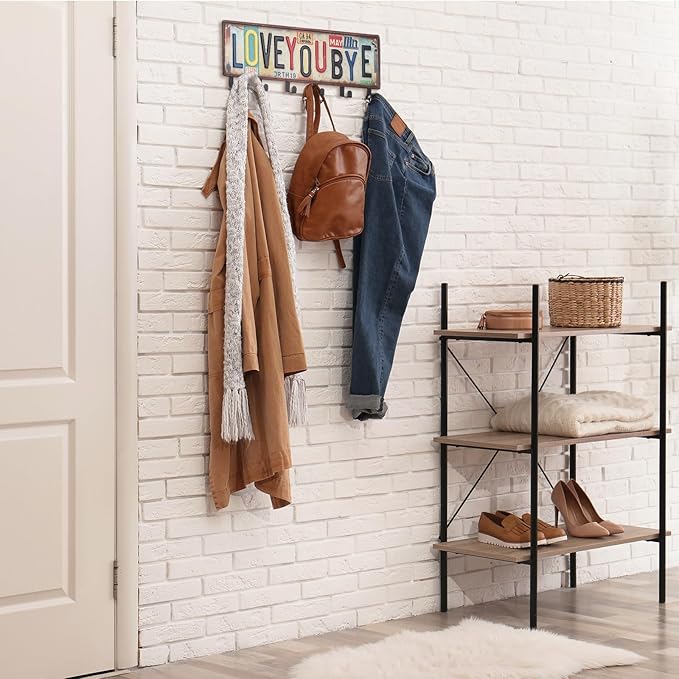 Key Holder Wall Mount Love You Bye Key Holder Hook Rack Organizer Hanger with 6 Hooks for Wall Express Love Art Sign Decor for Entryway Front Door(Vintage Style,11.8 x 4)