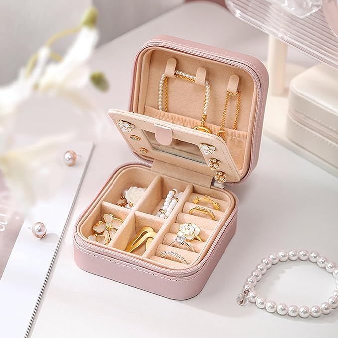 MODENGKONGJIAN Travel Jewelry Case for Women Fashion, Ring Necklace Earring Jewelry Holder Organizer Box, Small Portable Jewellery Storage, Initial U
