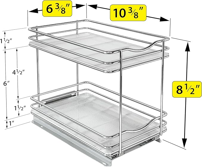 LYNK PROFESSIONAL® Pull Out Spice Rack Organizer for Inside Kitchen Cabinets - 6-3/8 inch Wide - Slide Out Drawer – Chrome Sliding Spice Organization for cabinet - Spice Racks - 2 Tier