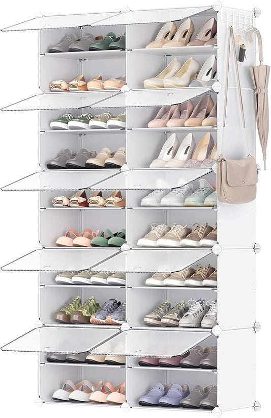 SONGMICS Shoe Rack Organizer, 10-Tier Shoe Storage Cabinet for Closet and Entryway, Holds 40 Pairs of Shoes, Adjustable, Cloud White and Trasparent ULPC035W01