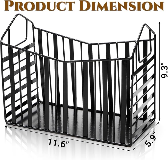 Metal Magazine Holder, Document File Rack with Handle, Newspaper Book Folder Mail Organizer Bin, Iron Wire Tablet Storage Basket Stand for Home Office Bathroom Bedroom Den Living Room, Black