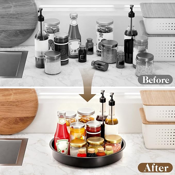 2 Pack, 12.2 Inch Lazy Susan Organizers - Metal Turntable Organizer for Cabinet, Pantry Organization and Storage, Kitchen, Fridge, Bathroom Makeup Vanity Countertop, Under Sink Organizing, Spice Rack