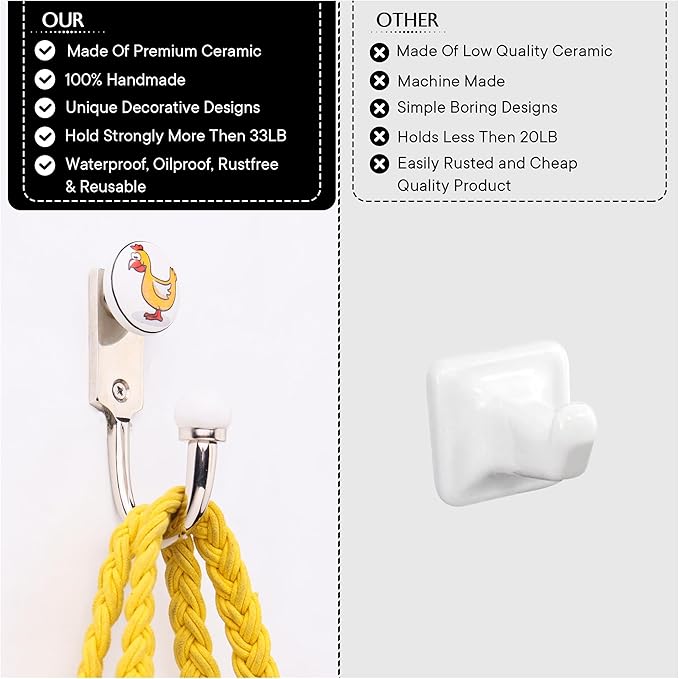 IndianShelf Pack of 6 Multicolor Ceramic Animal Wall Hooks – Vintage Funny Coat Hooks for Wall, Key Holder, Decorative Hangers for Clothes, Bags & Accessories