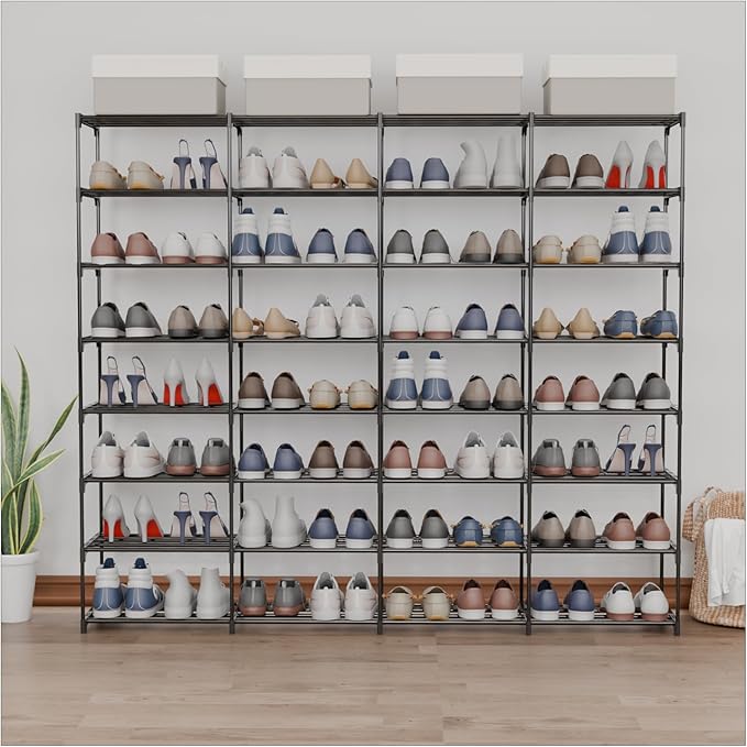 Large Shoe Rack 8 Tier 64 Pairs for Entryway, Heavy Duty Storage Shelves Unit with Customizable Height for Boots, Space Saving Organizer for Hallway Garage (66.1" W x 49.2" H)