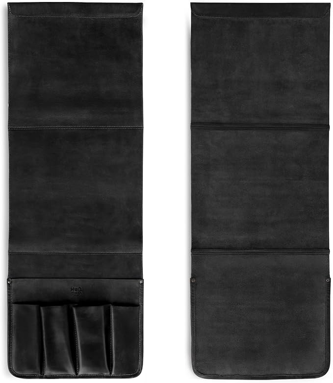 Hide & Drink, Magazine Holder for Sofa Armrest, Organizer Pouch, Armchair Caddy, Full Grain Leather, Handmade (Charcoal Black)
