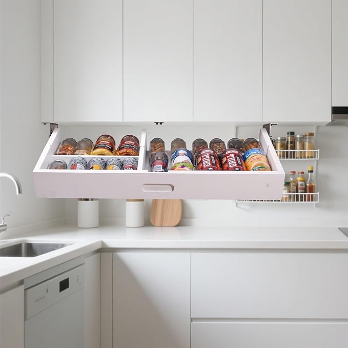 Pull Down Under Cabinet Spice Rack, Kitchen Storage Organizer, Counter Space Shelf (Spice rack M)