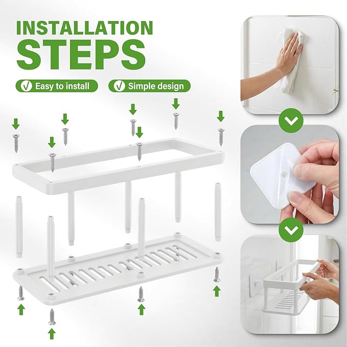 ACEXINYAN Shower Caddy Adhesive, Self-Adhesive Bathroom Shelves Basket, 2 Pack Large Capacity Shower Shelve with Hook Rack, No Drilling Bathroom Organizers and Storage for Home Decor (4, White)
