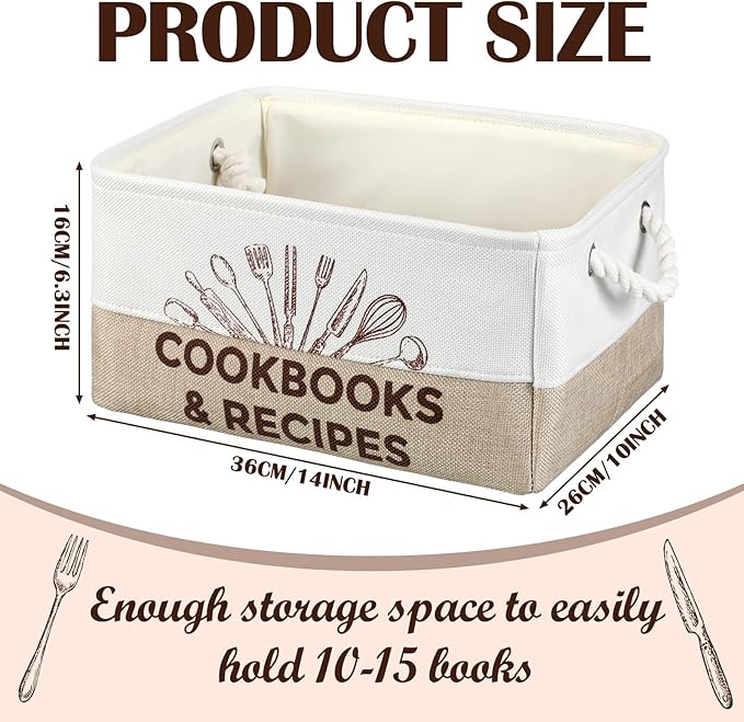 Marsui Cookbook Lover Gifts Recipe Book Storage Basket Large Foldable Bin Burlap Kitchen Decor Bin for Recipe Books Cookbooks Organizer Pantry Tabletop Shelf Closet Floor