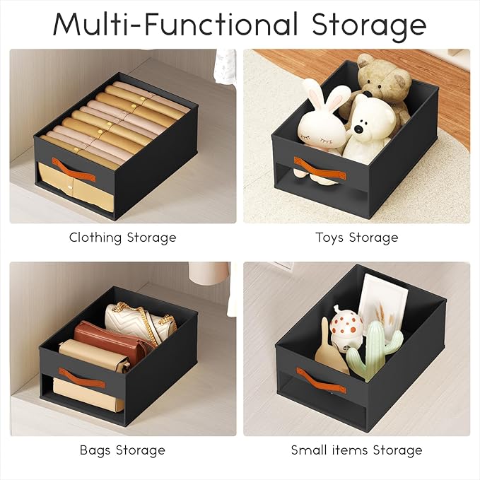 Drawer Organizers and Storage - 10 Pack Foldable Pants Organizer with Clear Window & Handles, Fabric Closet Organizer for Clothes, Jeans, Sweaters, Towels, T-shirt, Scarf (Black)