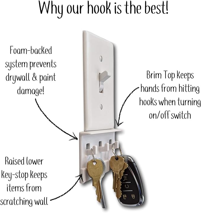 Mount Genie The No-Screwups Key Hook Organizer (Black, 1-Pack): Wall Mount with No Damaging Screws or Tape. Installs in Seconds on Any Light Switch. Great for Entryway, Mudroom, Kitchen, Office