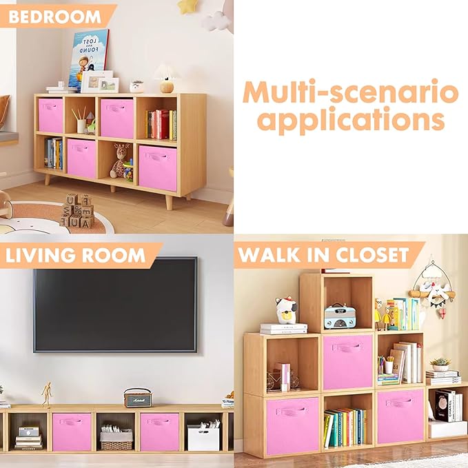 ShellKingdom Storage Bins, Foldable Fabric Storage Cubes And Cloth Storage Organizer Drawer For Closet And Toys Storage, 13 X 13 X 13 INCH, 2 Pack (Pink)