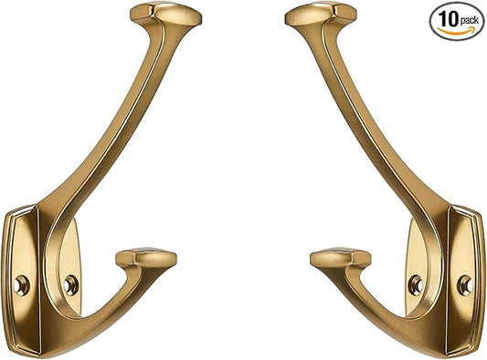 10 Pack Champagne Brozne Hooks Decorative Heavy Duty Solid Large Coat Hooks for Towel Hanging Coats Robe Wall Mounted Towel Bags Door Back Bathroom Wall Hook.