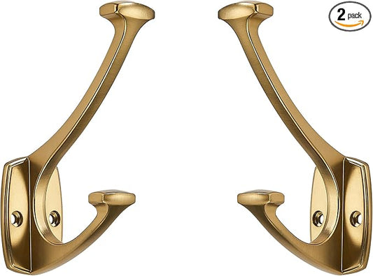 2 Pack Champagne Brozne Hooks Decorative Heavy Duty Solid Large Coat Hooks for Towel Hanging Coats Robe Wall Mounted Towel Bags Door Back Bathroom Wall Hook.