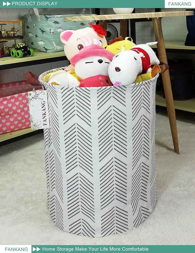 FANKANG Storage Basket, Nursery Hamper Canvas Laundry Basket Foldable with Waterproof PE Coating Large Storage Baskets for Kids Boys and Girls, Office, Bedroom, Clothes,Toysï¼Grey arrowheadï¼