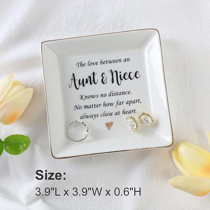 HOME SMILE Aunt Gifts from Niece, Aunt and Niece Gifts, Ring Dish Jewelry Tray for Aunts Birthday, Mothers Day, Valentineâs Day, Thanksgiving, Xmas-The Love Between Anut & Niece Knows No Dsitance