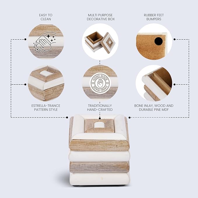 Handicrafts Home Decorative Storage Box with Lid– 4x4x4” Modern Home Decor Organizer, Memory Box & Jewelry Storage- Decorative Boxes for Living Room & Shelf Decor- Drancy Ribbed