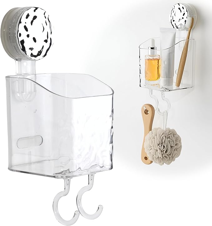 HOME&I Suction Cup Toothbrush Holder and Shower Caddy – Drill-Free, Removable, Powerful Suction Cup, Self-Draining Design for Bathroom & Kitchen – Holds Toothpaste, Razors, and Tableware