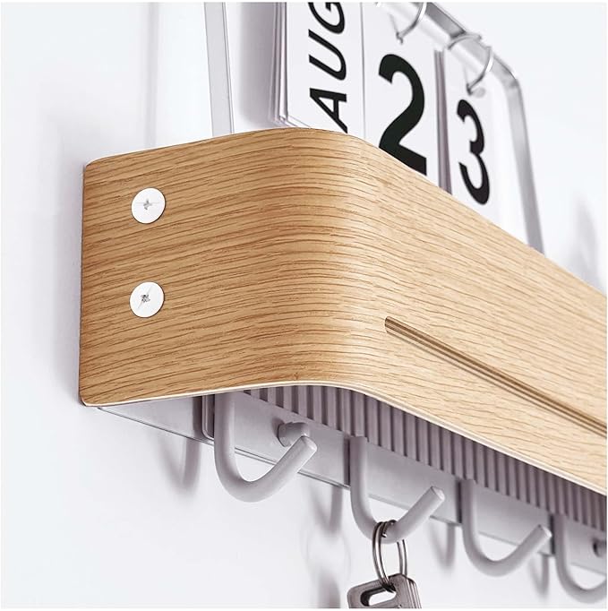 Modern Key Holder Wall Mount with 5 Retractable Hidden Hooks, Heavy Duty Coat Rack Wall Mount, Finland-Designed Entryway Organizer, 17 inch, for Entryway, Living Room, Kitchen, Hallway,Oak