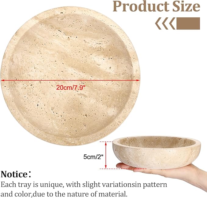 Hipiwe Key Holder for Entryway 7.9" Round Key Bowl Decorative Travertine Tray Nightstand Organizer Trays Jewelry Dish for Jewelry Ring Trinket Storage Home Decor