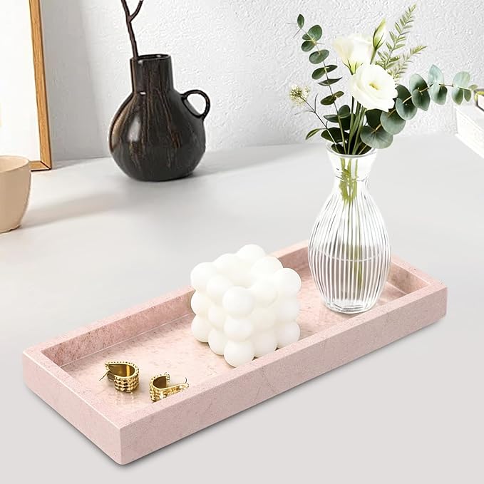 Natural Marble Tray, Stone Tray for Bedroom/Bathroom/Kitchen/Vanity Countertop, Jewelry Tray for Rings Earrings Necklace Bracelet Watch, Room Decor Aesthetic