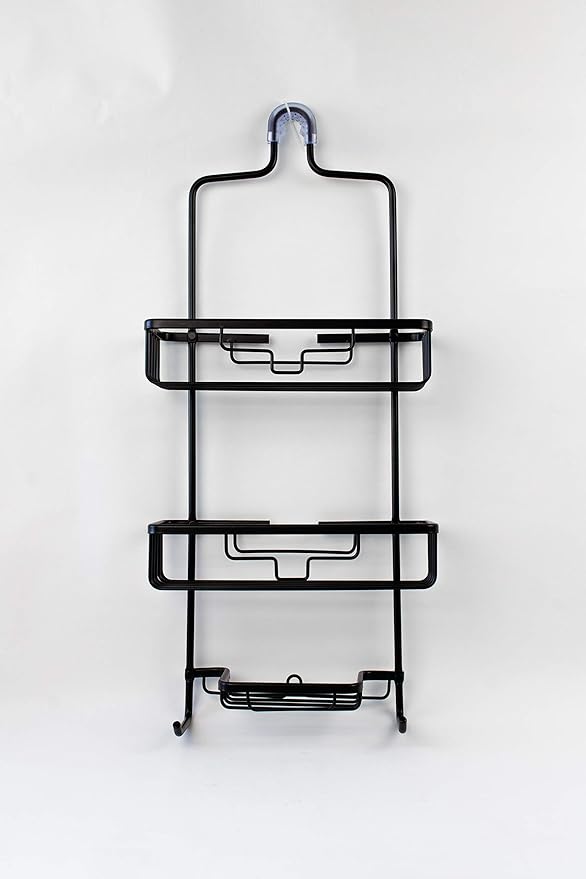 Splash Home Aluminum Kohala Bathroom Hanging Head Two Basket Organizers Plus Dish Shower Caddy, 24 x 5 x 11 Inches, Matte Black