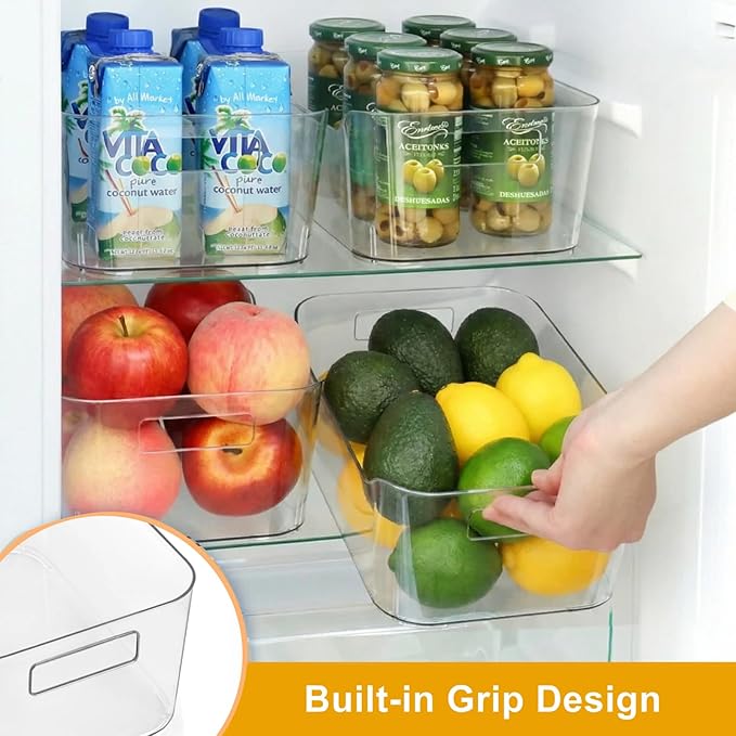 Hudgan 12 Pack Clear Pantry Organizer Bins, Plastic Storage Bins for Fridge, Plastic Pantry Organizer Containers for Home, Kitchen Cabinet, Bathroom Shelf, Under Sink and Drawers