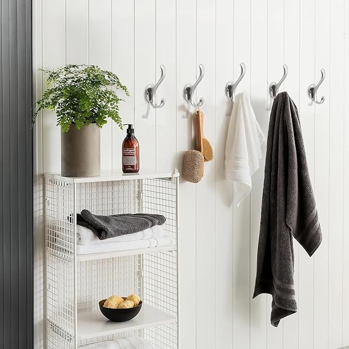 khtumeware Satin Nickel Coat Hooks 6 Pack Hardware Towel Hooks for Hanging Coats Silver Robe Hooks Wall Mounted for Key Towel Bags Cup Hat