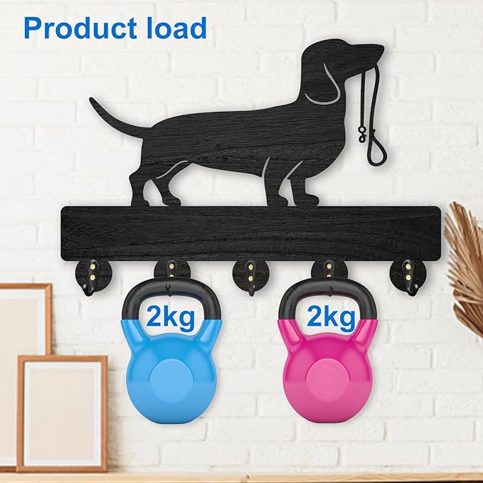 MAYJOYDIY Wood Coat Rack 11.8x8inch Pet Animal Key Holder Hooks Wall Key Rack with 5 Alloy Hooks Dog Leash Holder Wall Art Decor for Dog Lover Gift Entryway Farmhouse Porch