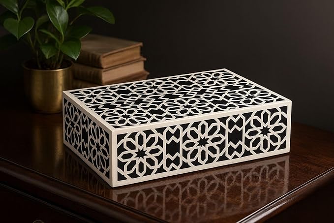 Decorative Storage Box, Handmade Chevron Pattern, Boho Style, Multipurpose Gift Box (white flower, 8X4X2.5 Inch)