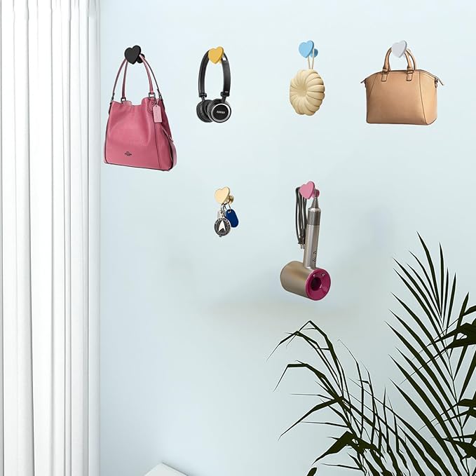 6 Pcs Heart Shaped Wall Hooks Decorative Metal Wall Hook for Home Office Hotel Wall Decoration (Colorful)