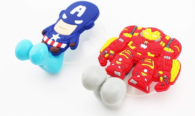 Superheroes Captain 2 pcs Set Toothbrush Holders with Suction Cup for Wall in Bathroom at Home RV Camper Van