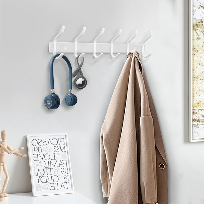White Wall Hooks Heavy Duty, 23 Inch Coat Hooks Wall Mount with 8 Hooks, Wall Hooks Hangers for Entryway, Bathroom - for Hanging Backpack, Bag, Coat, Purse, Hat, Towel, Clothes