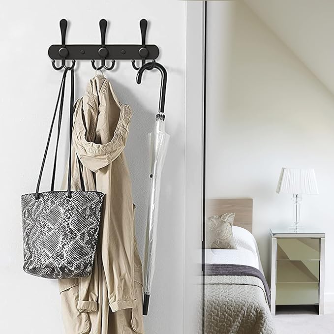 Coat Rack Wall Mounted,3 Tri Stainless Steel Coat Hook for Coat Hat Robes Towel in Mudroom Entryway (Black, 2 Pack 3 Hook)