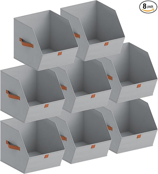 Fabric Closet Storage Cubes - 8 Pack Square Storage Bins with Dual Handles for Clothes, Towels, Toys, Cube Storage Organizers for Bedroom, Nursery, Shelves, Closet, Small Spaces, Grey