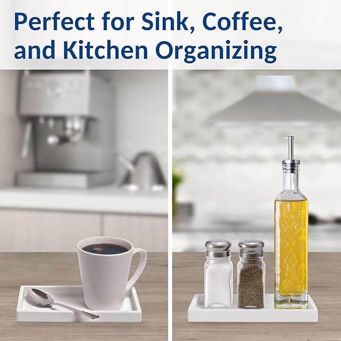 Countertop and Vanity Tray - 2 PC Small 7.7" Silicone Bathroom Trays, Kitchen Soap Tray, Dish Sponge Soap Holder Kitchen Sink Organizer Caddy, Bathroom Counter Trays for Lotion Dispenser