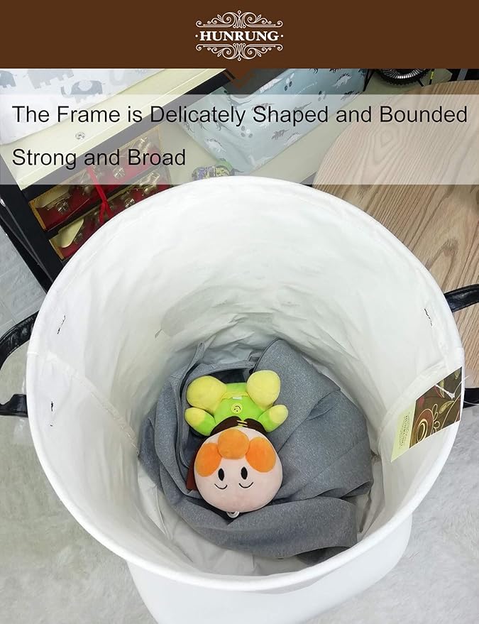 HUNRUNG Laundry Hamper,Large Canvas Fabric Lightweight Storage Basket Toy Organizer Dirty Clothes Collapsible Waterproof for College Dorms, Children Bedroom,Bathroomï¼Round-Family Elephantsï¼