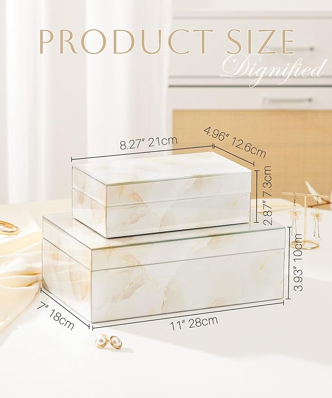 Homde Glass Decorative Storage Box: Set of 2 Boxes for Home Decor - Large Organizer with Lids for Decorations