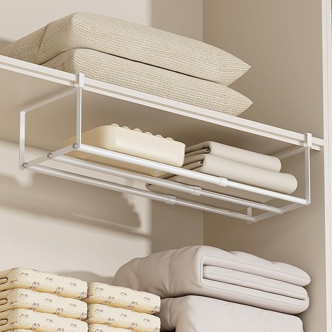 Expandable Hanging Shoe Rack Organizer for Closet, Adjustable Shoe Rack Under Cabinet Shelf, Versatile Under Shelf Storage for Kitchen, Book, Clothing Storage and Organization(White,2PCS)
